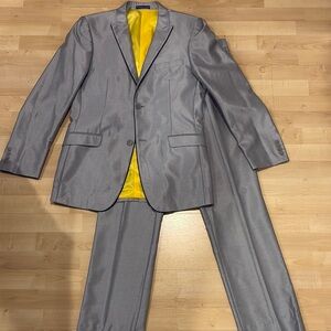 Gray and Yellow Two-Piece Suit with Textured Fabric